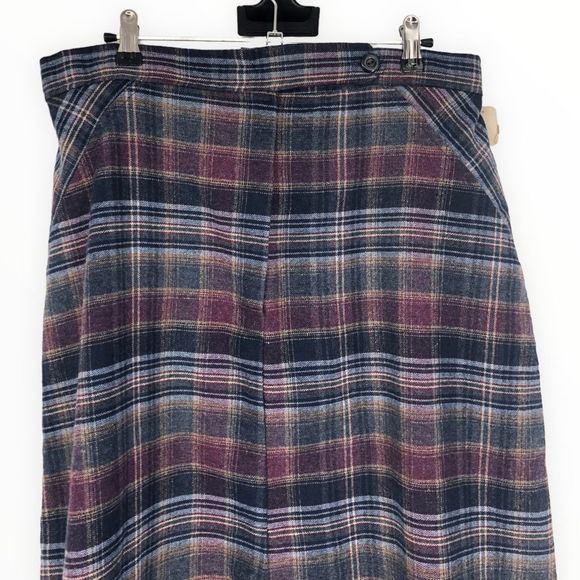 70’s Vintage Wool Blend Blue Purple Plaid Midi Skirt Deadstock Waist size 32 - Picture 4 of 11
